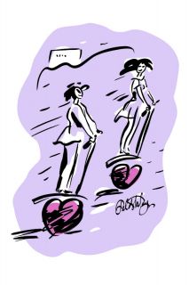   SEGWAY   LOVE   Signed cartoon art by Andrey Feldshteyn   Comic humor