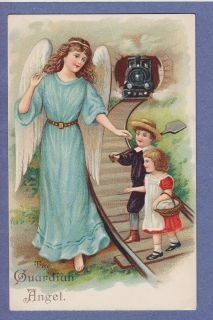 0811* ASB VINTAGE PC GUARDIAN ANGEL PROTECTS CHILDREN FROM TRAIN
