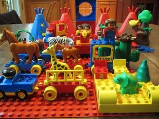 450+ Lot LEGO DUPLO Animals Trees Triceratops People Vehicles Tepees 