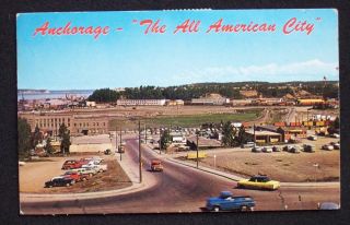 1950s Panorama Railroad Depot Old Cars Anchorage AK PC