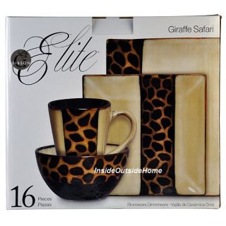 Safari Giraffe Animal Print Dinnerware Stoneware 16 pc Set NIB