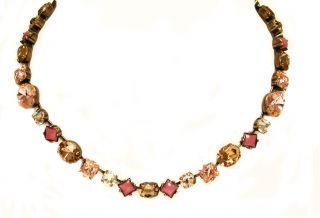 Andalusia Color Antique Gold Tone Peach Beige Salmon Jade Necklace by 