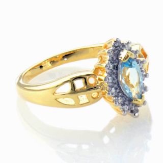   Blue Topaz Diamond Accent Filigree Womens Aniversary Ring Sz 7