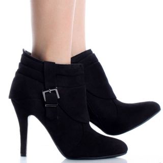 Black Ankle Booties Stiletto High Heels Faux Suede Womens Dress Shoes 