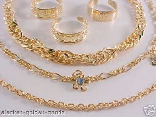 Brand New   Set of 3 Gold Plated Chain Anklets and Toe Rings