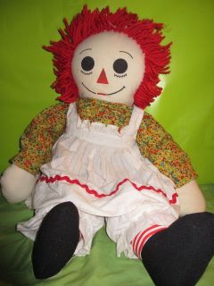 LARGE 3FT 36 TALL RAGGEDY ANN VINTAGE 1960s DOLL in FLOWER TOPw APRON 