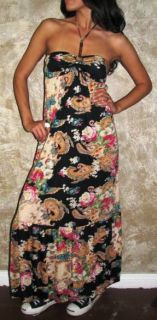 Angie Gypsy Maxi Broomstick Black Floral Hippie Dress