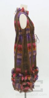 Anna Sui Multicolor Plaid Print Silk Ruched Hem Dress Size S