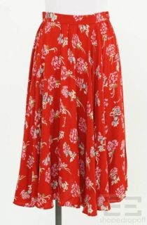 anna sui red multi color floral a line skirt size 6