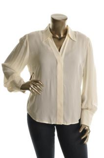 Anne Klein New Ivory Silk Long Sleeve Button Front Collar Blouse Top 