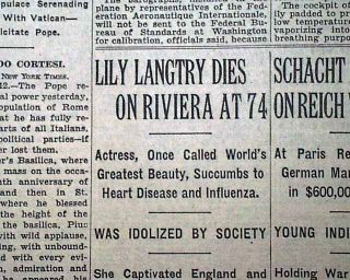   Hollywood Actress DEATH & Charles Lindbergh Engaged 1929 Newspaper