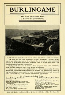 1908 Ad Burlingame California R. J. Rodgers Real Estate   ORIGINAL 