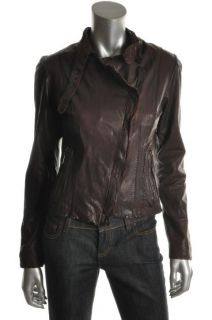 Andrew Marc New Brown Leather Cropped Long Sleeve Lined Jacket Coat XS 