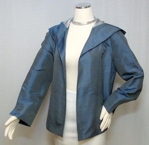 anne klein new york heather blue iridescent silk open style hoodie 
