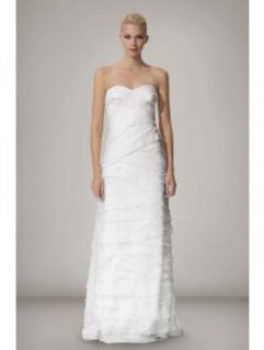 Tadashi Shoji $648 Ivory Strapless A Line Tiered Evening Wedding Gown 