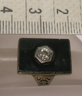   Antique 14K GOLD Old European Cut Diamond & ONYX RING Vintage Jewelry
