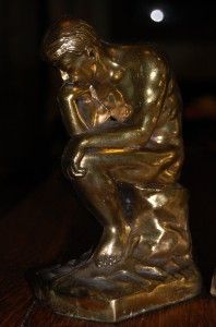 Antique Vintage Art Deco Brass Metal The Thinker Thinking Man Bookends 