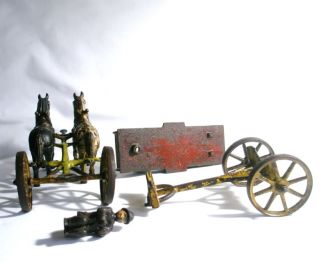   inch Horse Drawn Wagon with Driver Cast Iron Childs Toy Antique 1800s