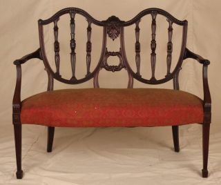 English Hepplewhite Style Antique Settee Sofa Loveseat Window Bench, c 
