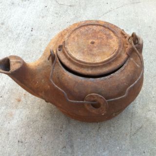 Antique Vintage Cast Iron Tea Kettle with Lid