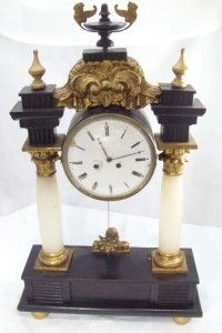 vintage dittman mantle key wind clock wood case alabaster columns for 