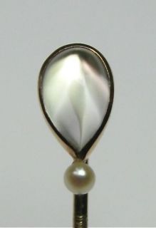 12 01 Q) Antique Edwardian 14K Moonstone & Seed Pearl Stick Pin