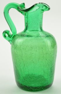 Vintage Green Crackle Glass Pitcher 4 5 Tall Collectible Home Decor 