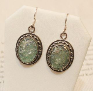 Vintage Roman Glass and Sterling Silver Earrings
