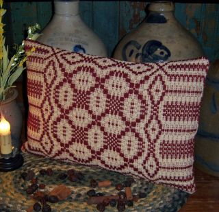   Colonial Coverlet Antique Brick Red Cream Throw Pillow Wool