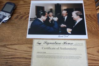 Gerald Ford Signed Unusual 4 President Photogragh 1981 Reagan Nixon 