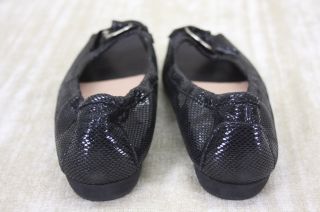 Anyi Lu Harmony Flats Black Metallic Snake Skin Ballet Flats Shoes 