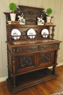 Antique French Hunt Cabinet Buffet Sideboard Bar Server ~ Carved Oak 