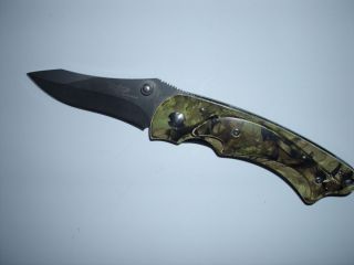 APPALACHIAN TRAIL CAMO LOCK BLADE KNIFE FISH ON EACH SIDE DAGGER POINT 