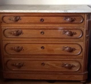 antique Victorian marble top dresser chest of drawers walnut