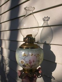 Beautiful Old 1890s Victorian Antique Sailboats Table Oil Lamp