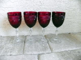   ANTIQUE LUMINARC FRENCH LACE RUBY RED WINE GLASS GOBLETS GLASSES OLD