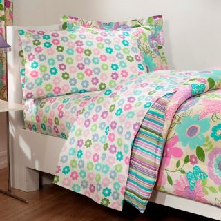   Daisy Flower Butterfly Pink Aqua Bedding Comforter Sheet Set   Twin
