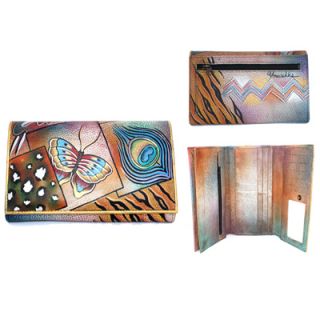 Anuschka Large Handpainted Leather Wallet Clutch Butterfly Feather 
