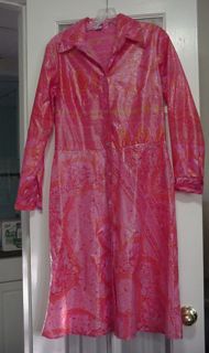 OMG Tracy Feith Pink Print Silk Raincoat Dress M L
