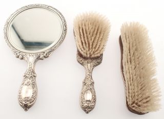 3pc Sterling Silver Brush Mirror Vanity Set Buttercup Gorham