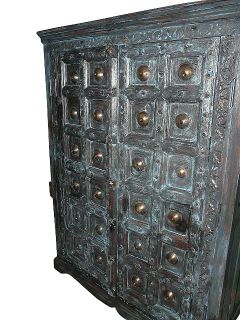 Antique Blue Doors Armoire Cabinet India Furniture Brass Stars Hand 