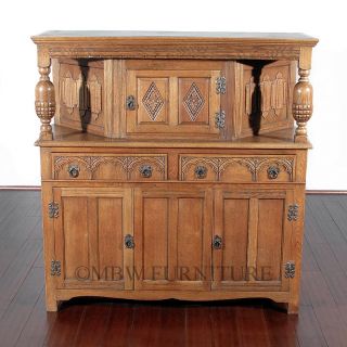 Antique Solid Oak Jacobean Court Cupboard Buffet Sideboard Server 
