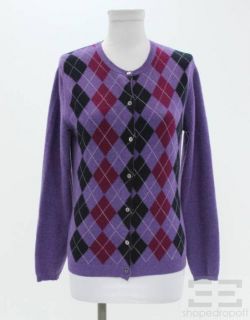 Burberry Purple & Black Wool Argyle Cardigan Sweater Size Small