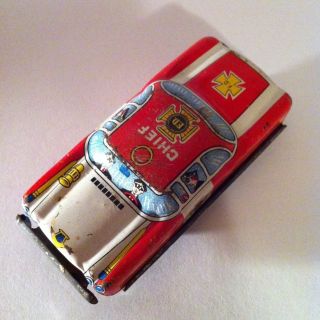   Vintage Antique Metal Tin Toy Car Fire Dept Chief Made In Japan Metal