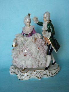 Antique Dresden Porcelain Crinoline Figurine Dancing Couple Beautiful 