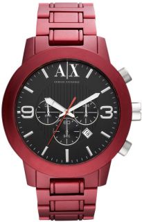 New A x Armani Exchange Red Aluminium Bracelet Chronograph Mens Watch 