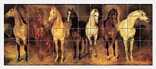 Gericault 7 Horses Ceramic Tile Mural 51x21 Backsplash