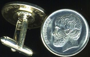 VINTAGE GREEK PHILOSOPHER ARISTOTLE GREECE UNIQUE COIN CUFFLINKS + BOX 