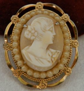 Antique Early 1900s Hand Carved Shell Cameo Brooch Pin