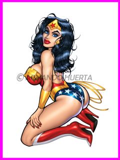 Armando Huerta Big 13x19 Print Sexy Wonder Woman Whoops Cartoon